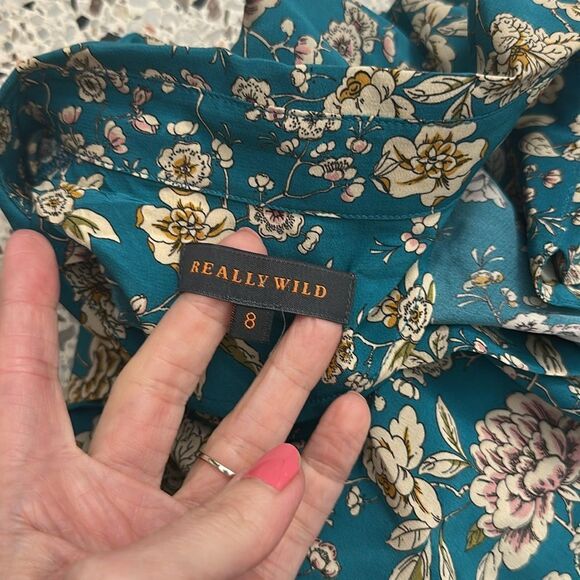Really Wild 100% silk dress green floral midi 8 - Picture 5 of 8